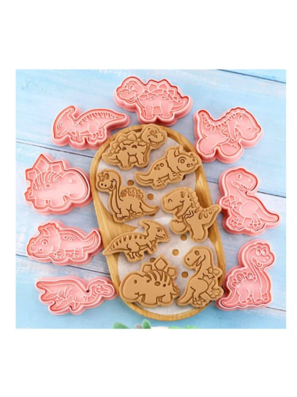 8-Piece Dinosaur Cookie Cutter Set 3D Press Mold for Fun Baking & Kids’ Parties